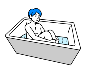 少ない量のお風呂に入る男性のイラスト
