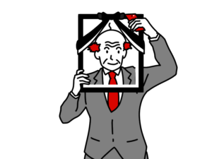 一人で終活の準備を始めるおじさんのイラスト 自撮り