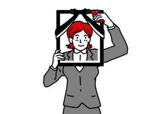一人で終活の準備を始める女性のイラスト 自撮り