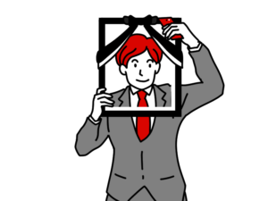 一人で終活の準備を始める男性のイラスト 自撮り