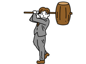 出る杭を打とうとする男性のイラスト