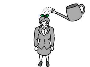新人に水をやって育てるイラスト