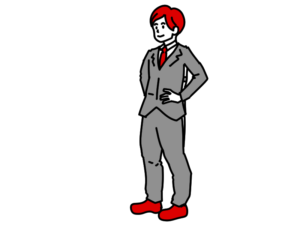 前から見ると普通のスーツを着ているように見える男のイラスト　びんぼっちゃま