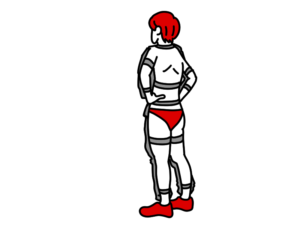 後ろから見ると丸出しのスーツを着ているように見える男のイラスト　びんぼっちゃま