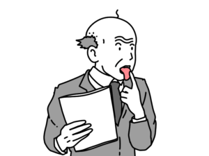 資料をめくるために指を舐めるおじさんのイラスト