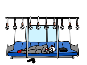 電車内で寝るおじさんのイラスト