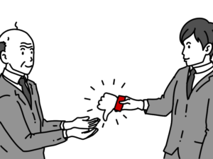 BADを渡すビジネス場面のイラスト