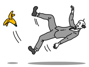 バナナの皮で滑って転ぶおじさんのイラスト