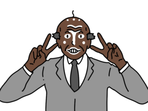 ガングロギャルメイクをするおじさんのイラスト