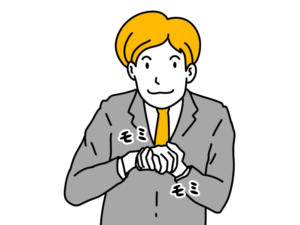 揉み手をして相手のご機嫌を伺う男性のイラスト