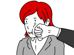 鉄拳制裁を受ける女性のイラスト