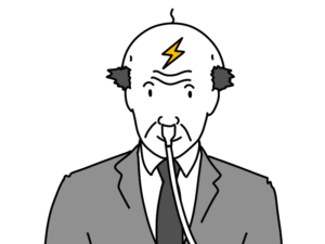 充電ケーブルを鼻に繋いで充電するおじさんのイラスト