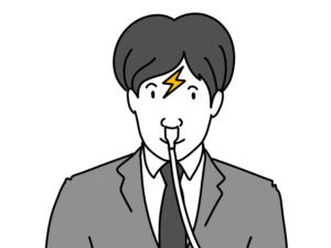 充電ケーブルを鼻に繋いで充電する男性のイラスト