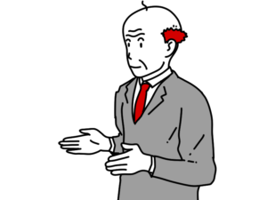 小さく前ならえをするおじさんのイラスト