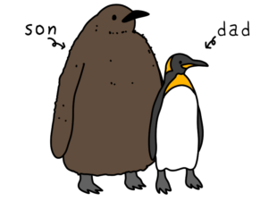親より子のが大きいペンギンの親子のイラスト