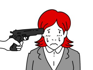 銃を突きつけられている女性のイラスト