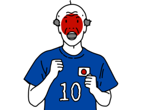 サッカー日本代表を応援するサポーター(おじさん)のイラスト　ワールドカップ W杯