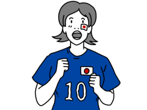 サッカー日本代表を応援するサポーター(女性)のイラスト　ワールドカップ W杯