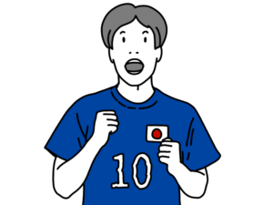 サッカー日本代表を応援する男性のイラスト　ワールドカップ W杯