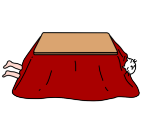 こたつに猫人が入っているイラスト
