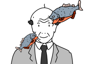 ピラニアに噛まれたおじさんのイラスト