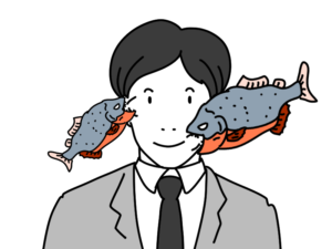 ピラニアに噛まれた男性のイラスト