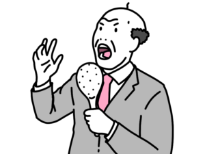 しゃもじを持って熱唱するおじさんのイラスト