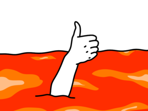 私は帰ってくるよとジェスチャーするイラスト